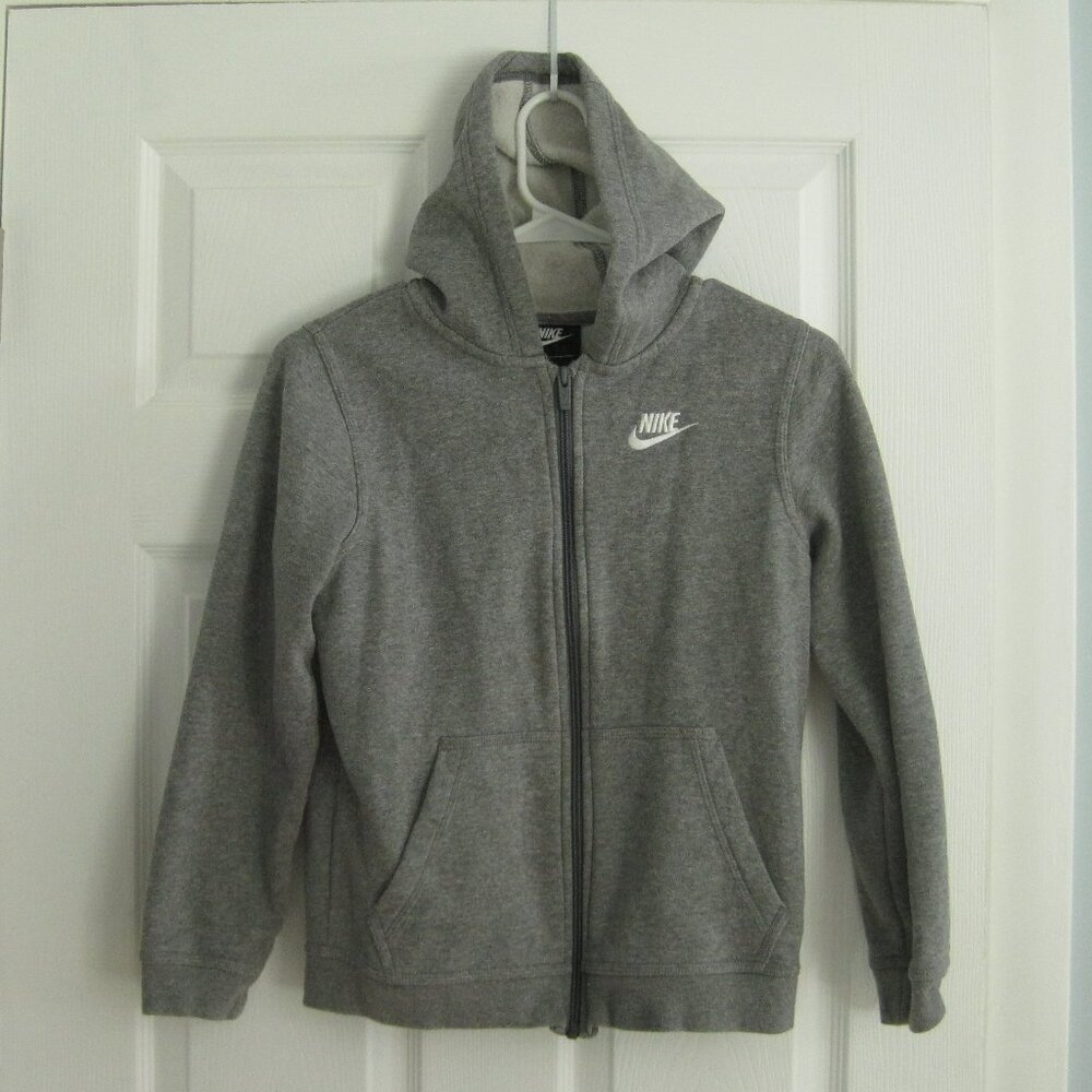 Nike Boys Sportswear Club Full-Zip Fleece Hoodie Light Grey Sz M Cotton Blend